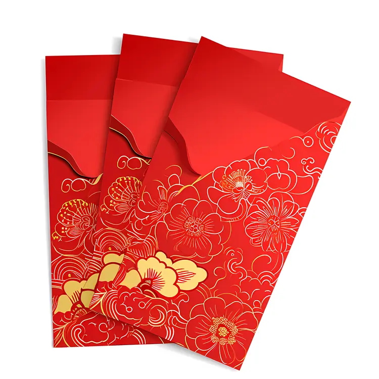 Red Envelope with Gold Floral Pattern and Simple Design