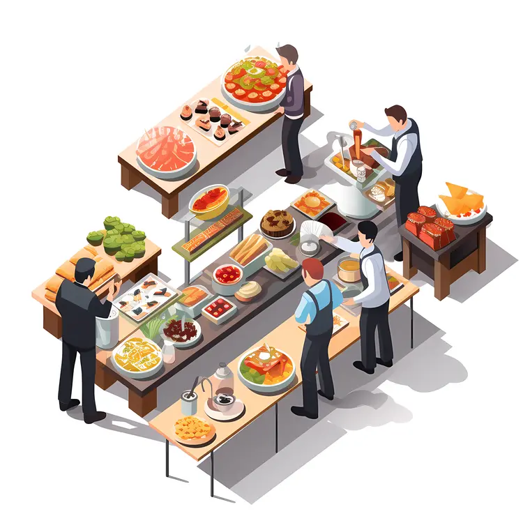 Buffet Table with Various Dishes