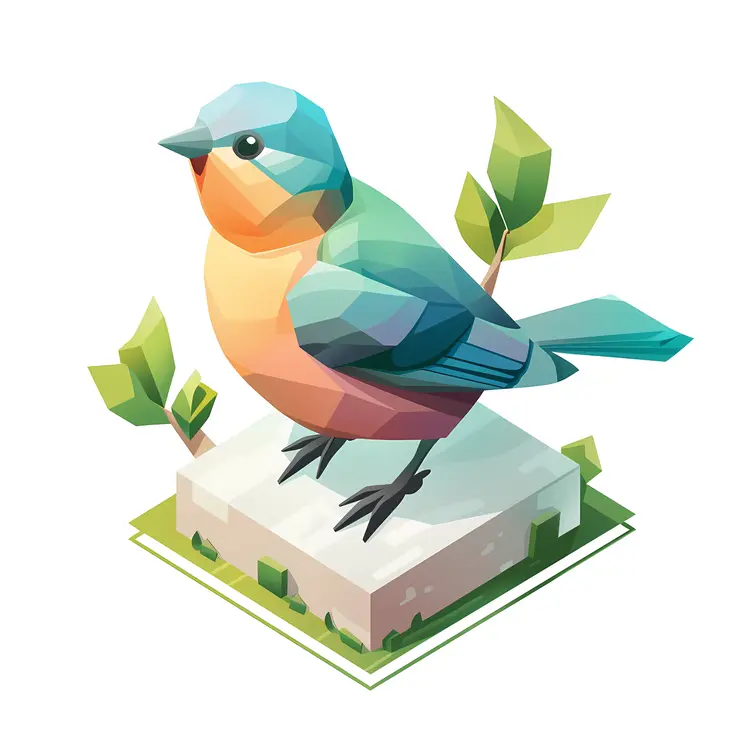 Colorful Geometric Bird on Branch