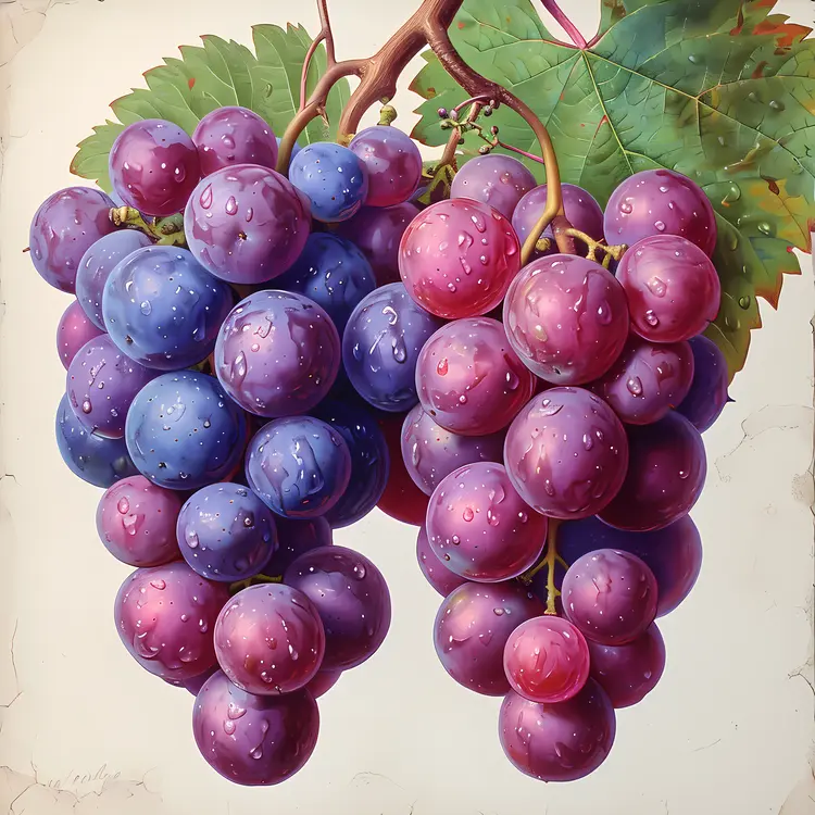 Juicy Purple Grapes with Water Droplets