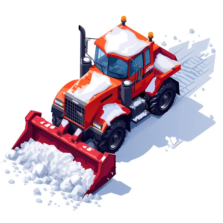 Red Snow Plow Pushing Snow