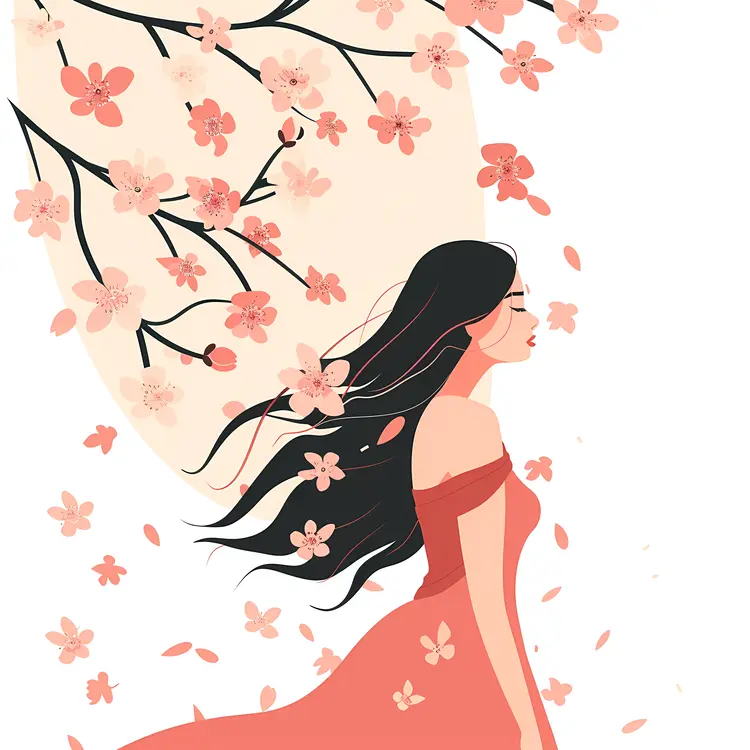 Woman with Flowers in Spring Illustration