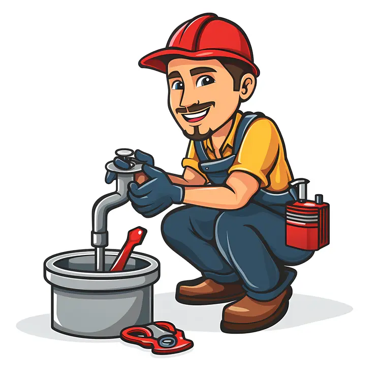Cartoon Plumber Fixing a Sink