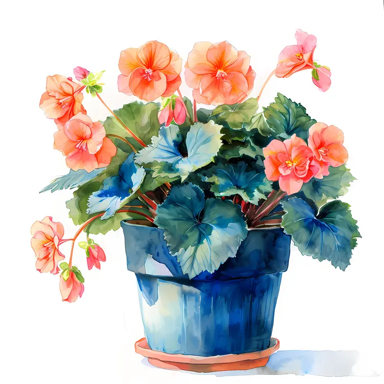 Orange and Pink Flowers in a Blue Pot