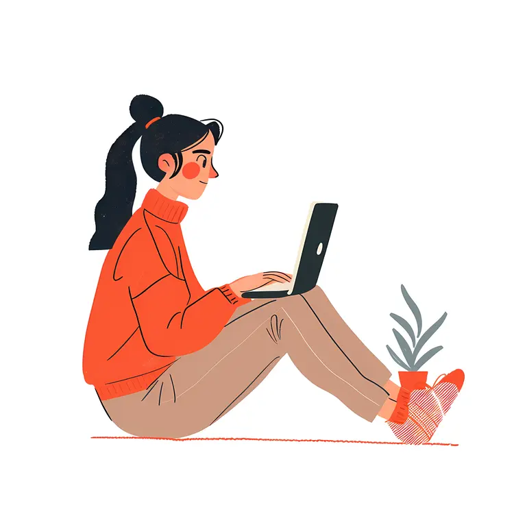 Girl Sitting with Laptop Illustration