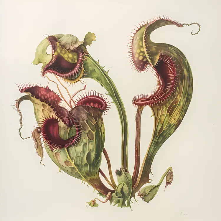 Red and Green Venus Flytraps Illustration