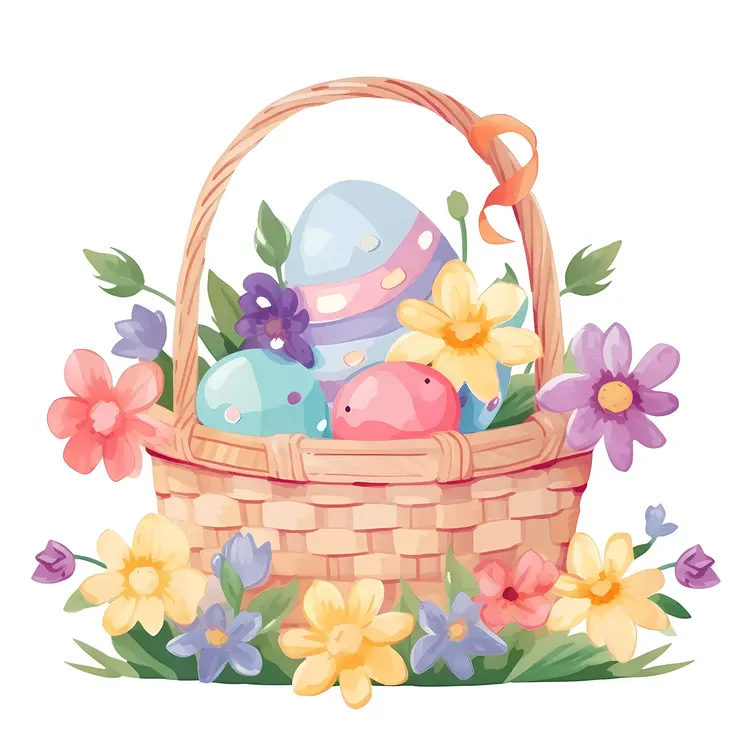 Basket of Easter Eggs with Flowers