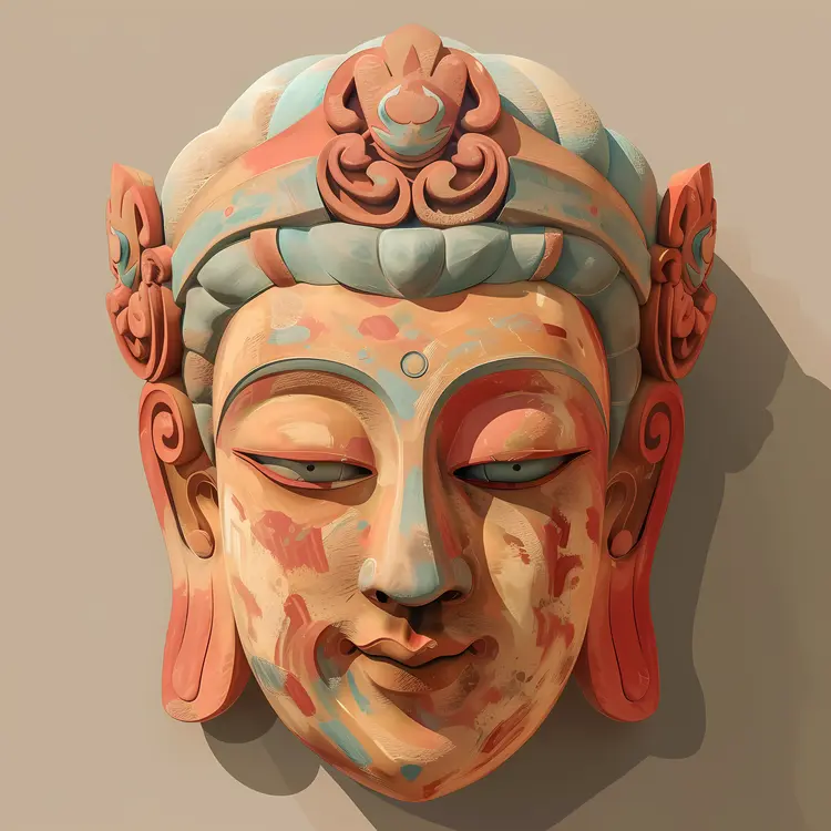 Artistic Buddha Head Sculpture with Colorful Design