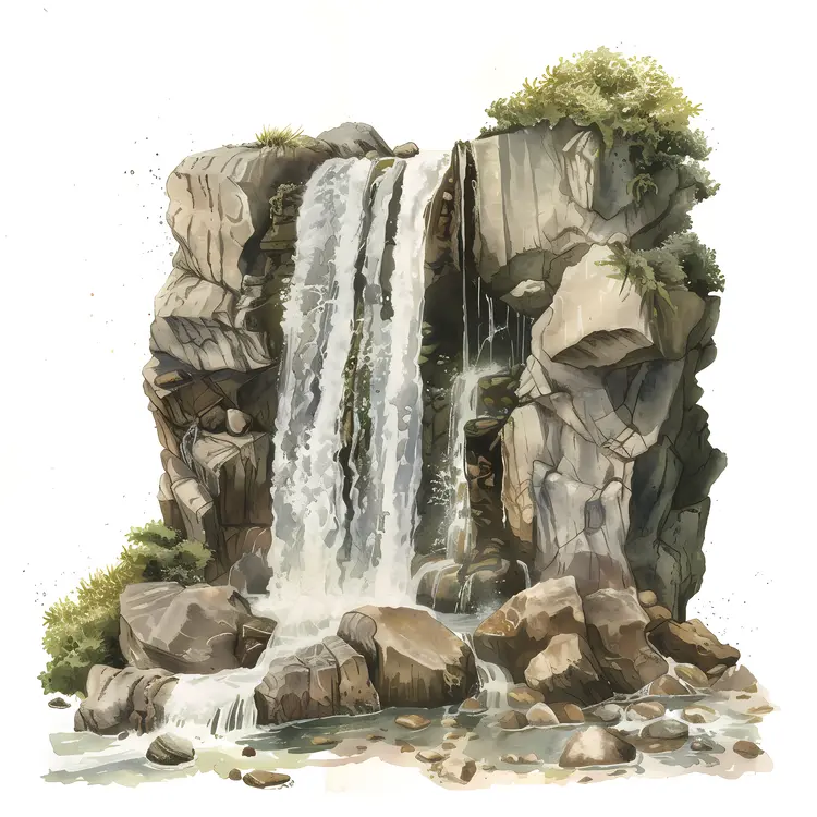 Beautiful Waterfall with Rocks and Greenery