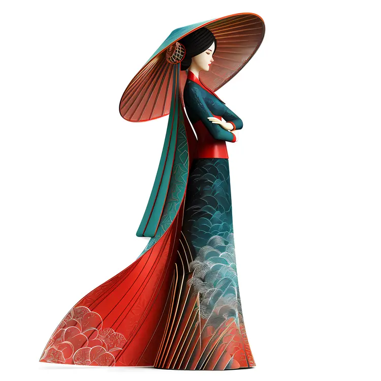 Traditional Woman in Red and Green Attire