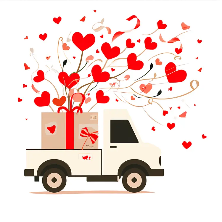 White Truck with Gifts and Hearts