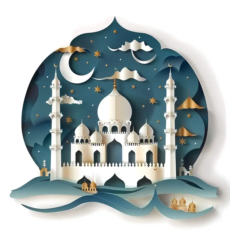 Beautiful Mosque with Moon and Stars