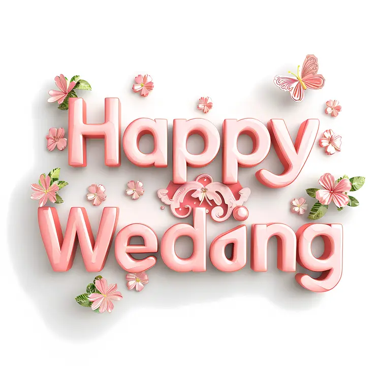 Happy Wedding Balloons with Pink Flowers