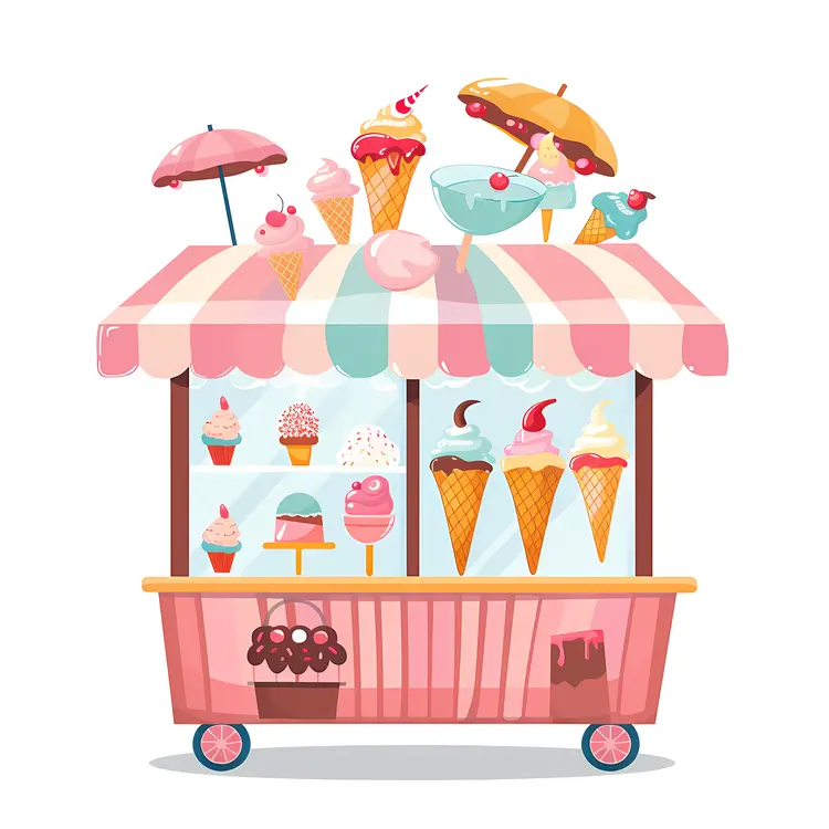 Cute Ice Cream Cart with Cones