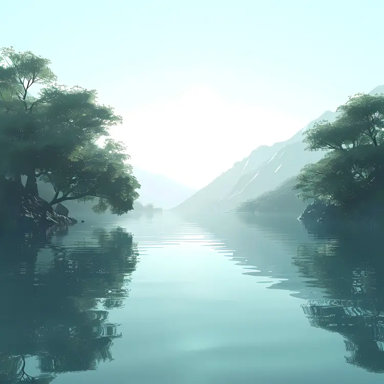 Misty Lake with Trees