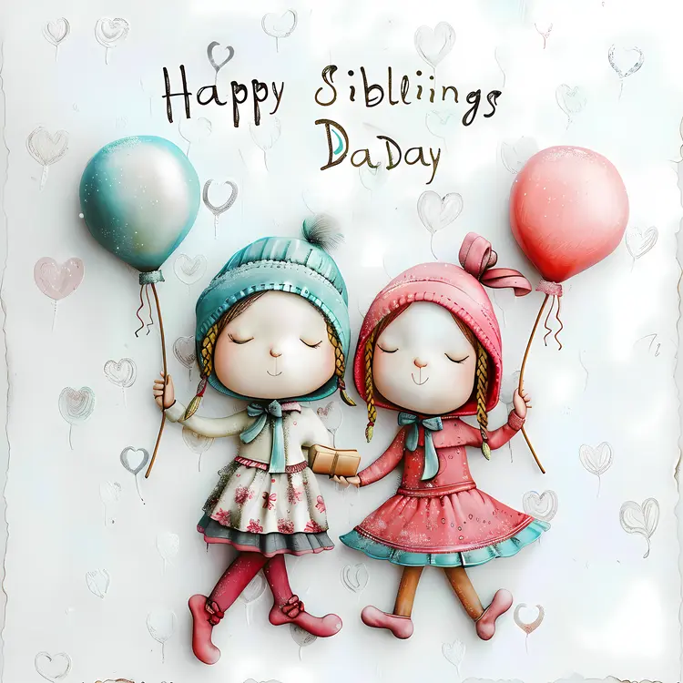 Happy Siblings Day with Balloons and Hearts