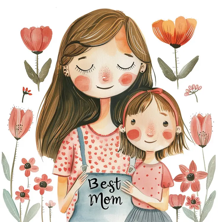 Best Mom Illustration with Mother and Child