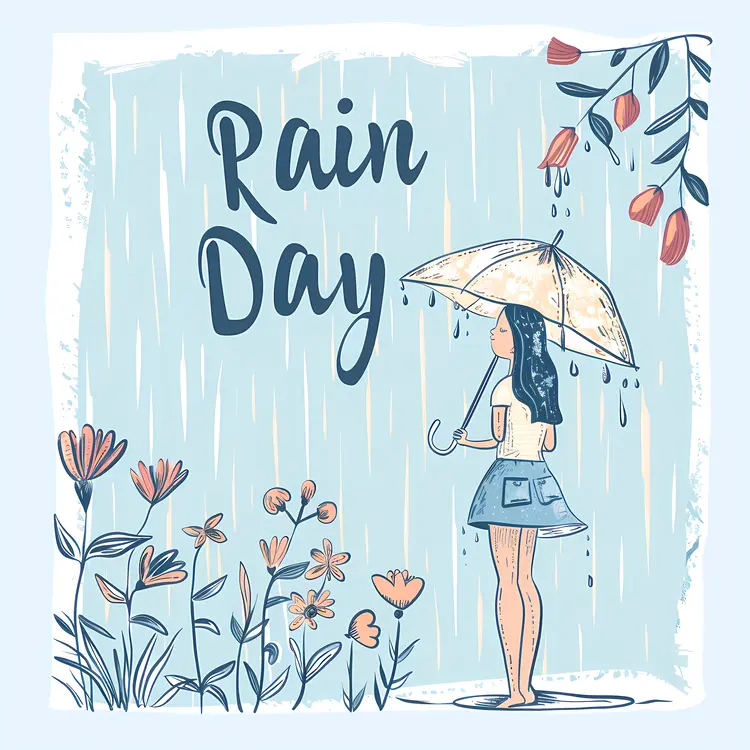 Girl with Transparent Umbrella on Rainy Day