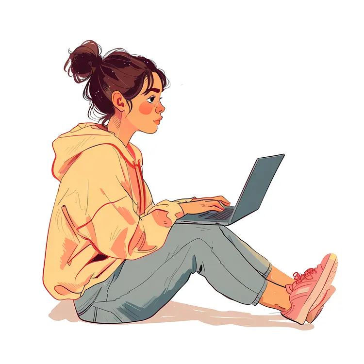 Girl Sitting with Laptop Illustration