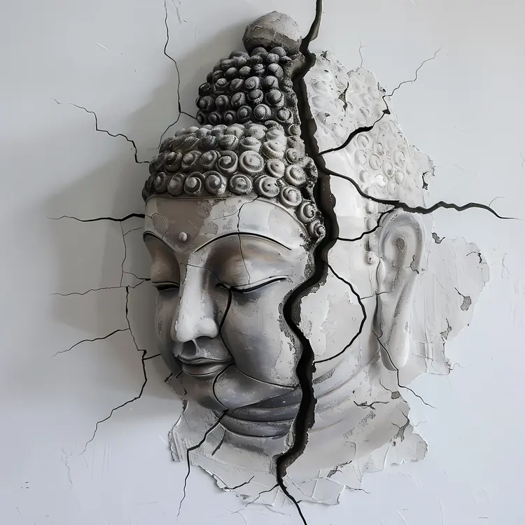 Cracked Buddha Head Sculpture