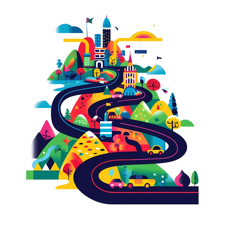 Colorful Road through Cityscape