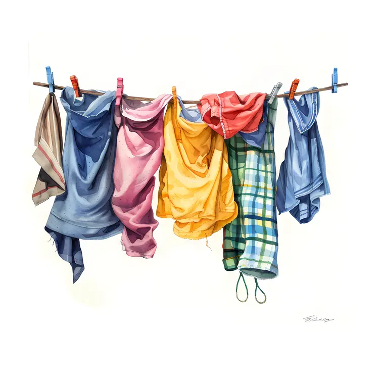 Colorful Clothes Hanging on Clothesline