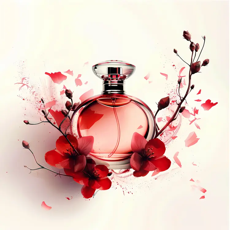 Perfume Bottle with Red Flowers