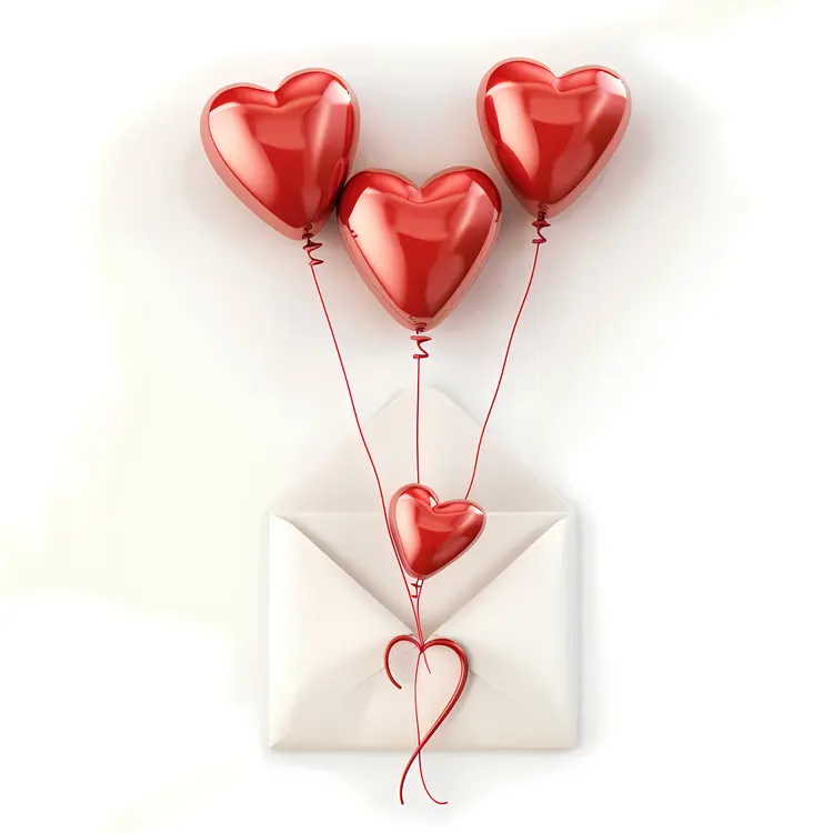 Heart Balloons in Envelope for Valentine's Day