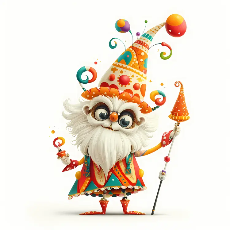 Colorful Wizard with Hat and Staff