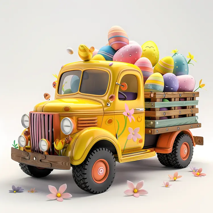 Yellow Truck with Easter Eggs
