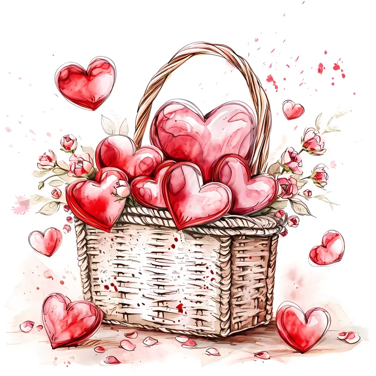 Heart Basket with Flowers for Valentine's Day