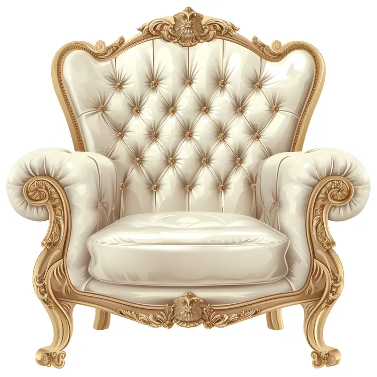 Elegant White and Gold Armchair