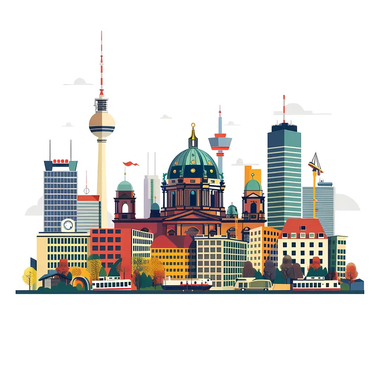 Colorful Cityscape with Iconic Buildings
