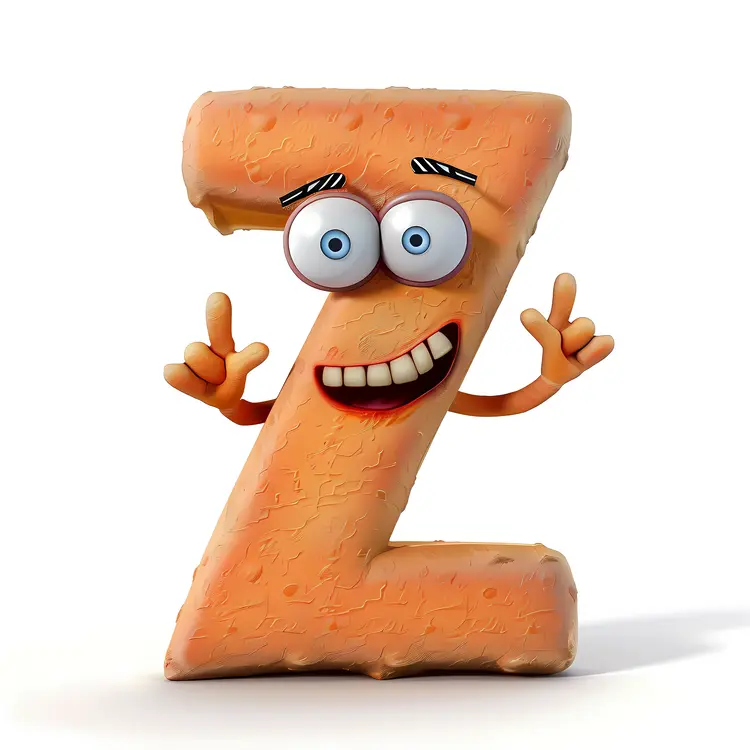 Orange Letter Z Cartoon Character with Raised Hands