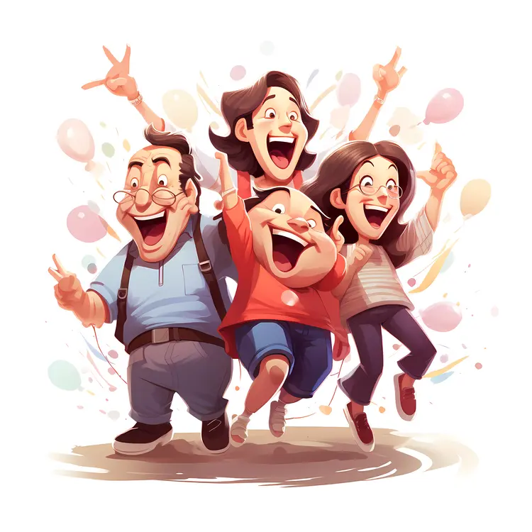 Happy Family Celebration Cartoon