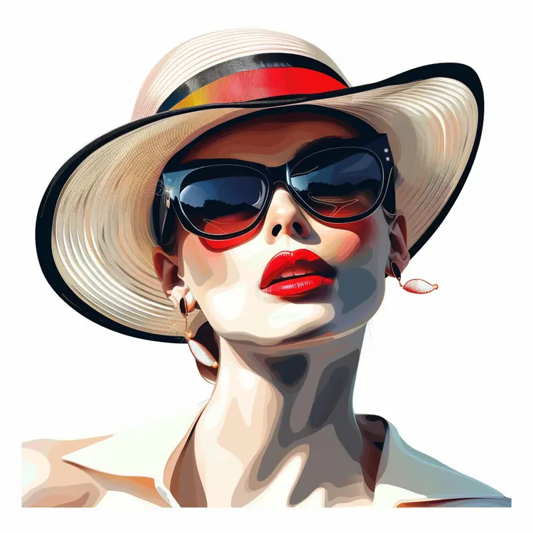 Fashionable Woman with Hat and Sunglasses