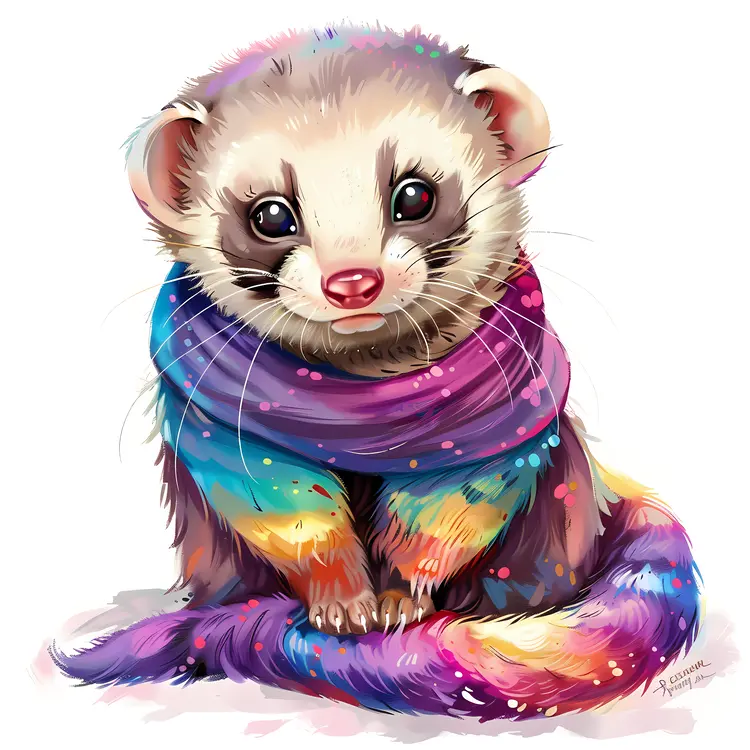 Ferret with Colorful Scarf