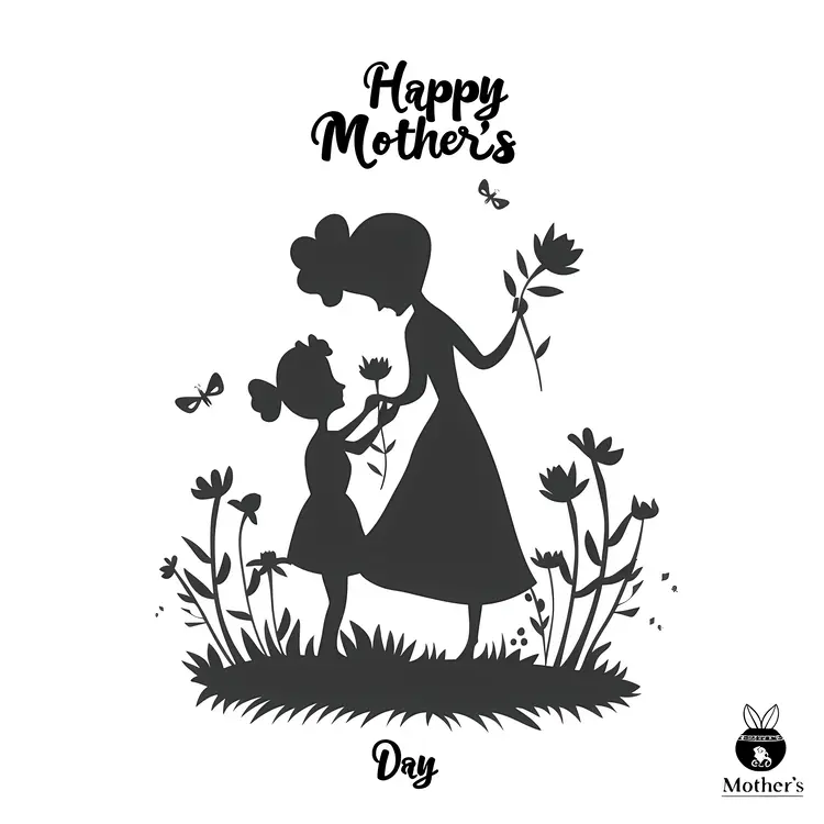 Happy Mother's Day Card with Mother and Child Silhouette