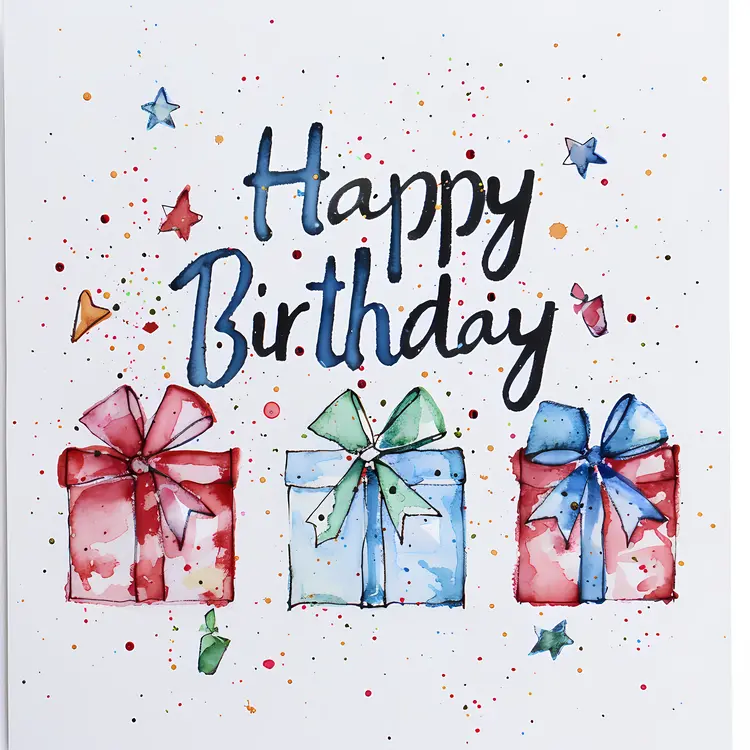 Happy Birthday Text with Gift Boxes