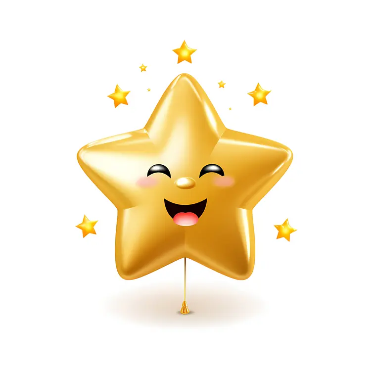 Golden Star Balloon with Smiling Face