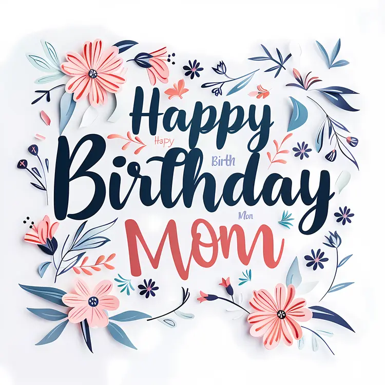 Happy Birthday Mom Greeting Card with Floral Elements