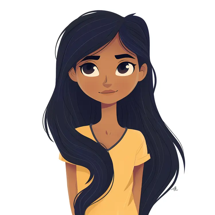 Calm Girl in Yellow Shirt Illustration
