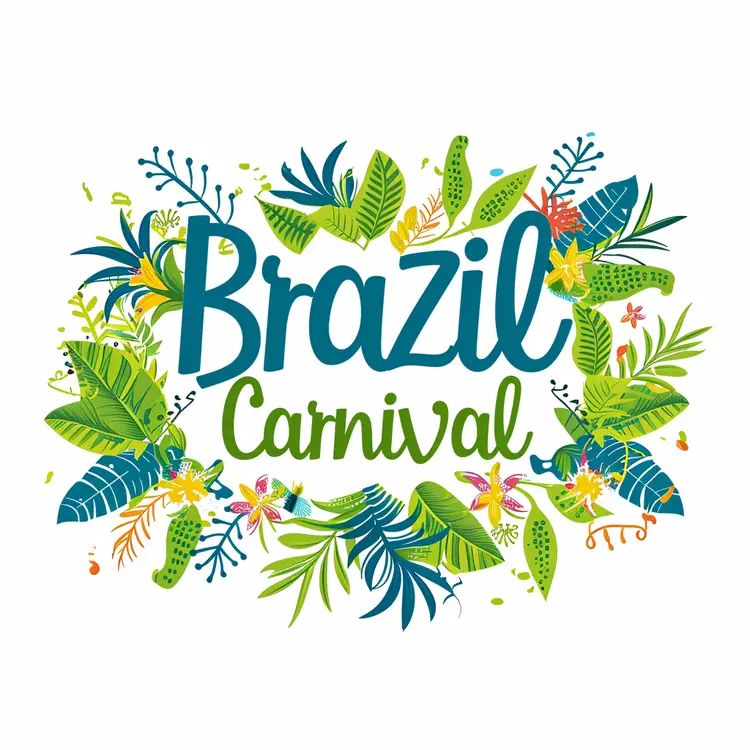 Green Tropical Leaves and Flowers for Brazil Carnival