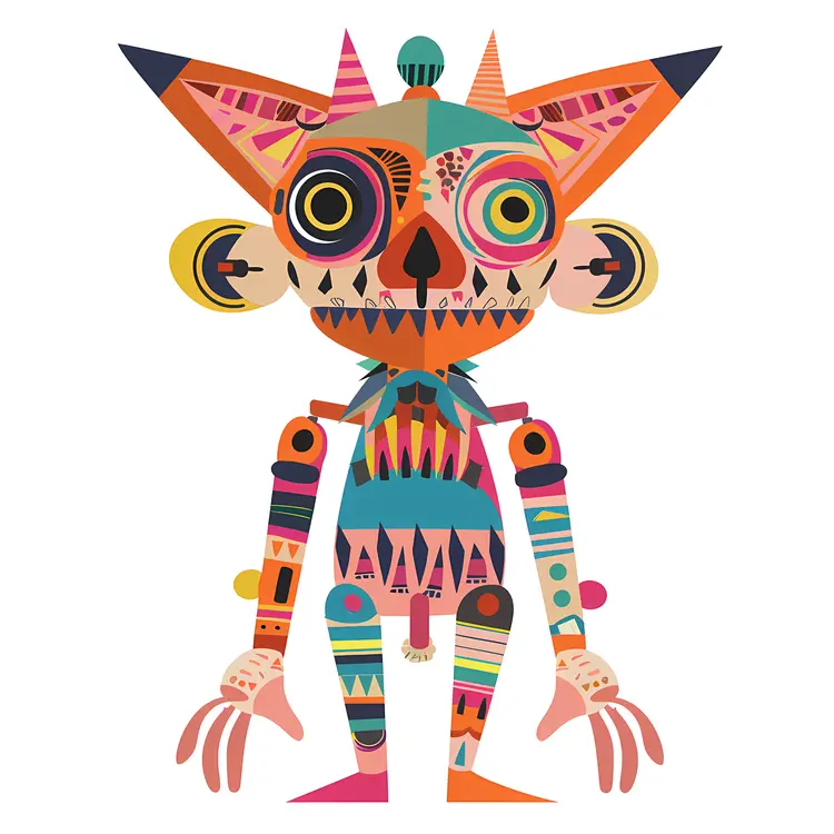 Colorful Cat Creature with Geometric Patterns