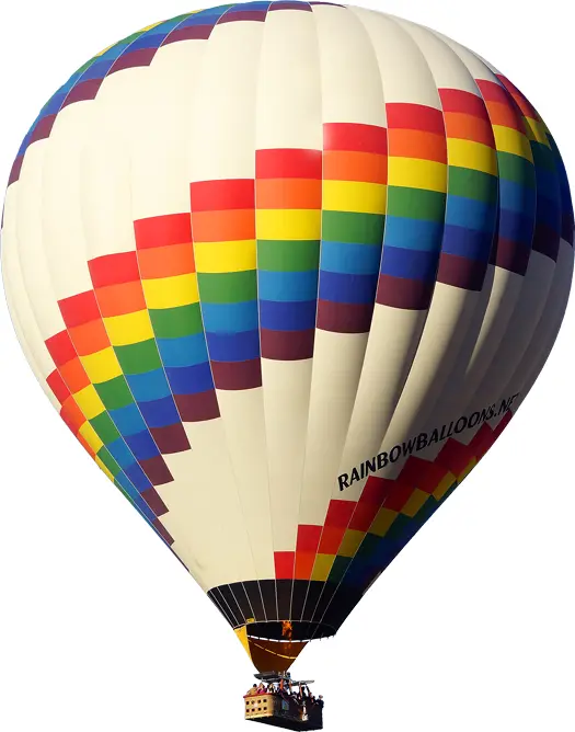 White Hot Air Balloon with Rainbow Stripes