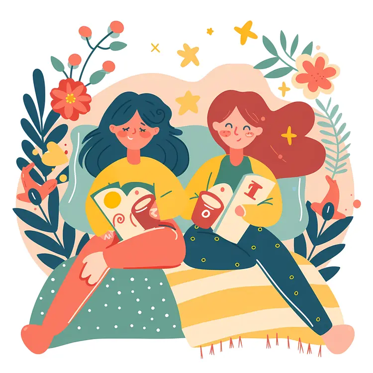 Two Girls Reading in a Cozy Setting