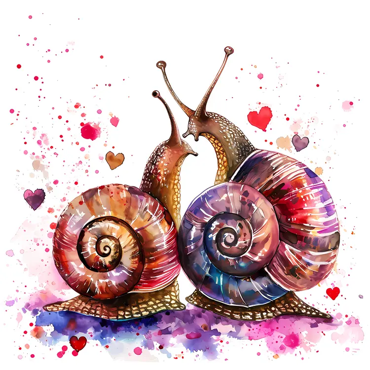 Colorful Snail Couple with Hearts