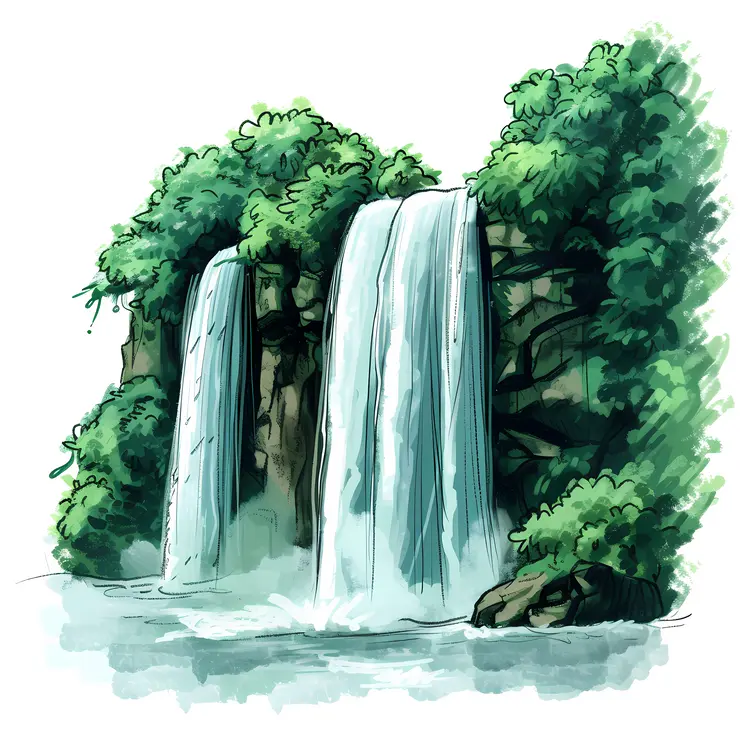 Waterfall with Lush Greenery
