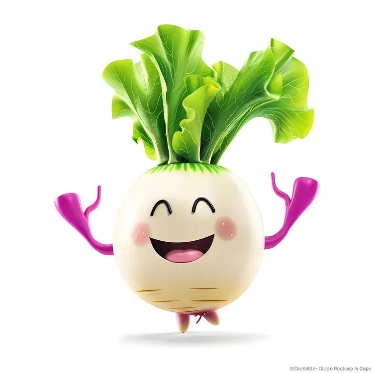 Happy Cartoon Radish with Leaves