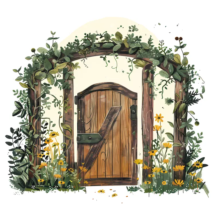 Wooden Garden Gate with Floral Arch